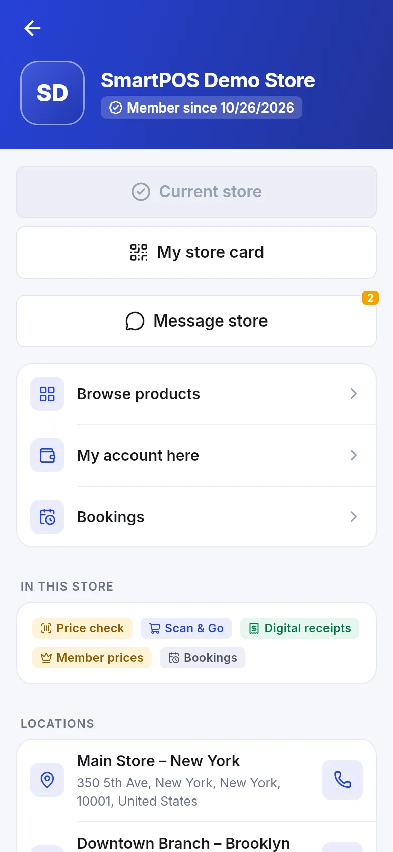 Store page with the Message store button and an unread badge